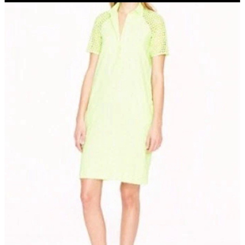 J. Crew Dress‎ Womens Size 0 Neon Kiwi Eyelet Shirt dress Shift Collared Cotton